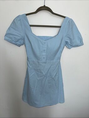 Air Space Puff-Sleeve open back mini Dress with Button Front and integrated bra